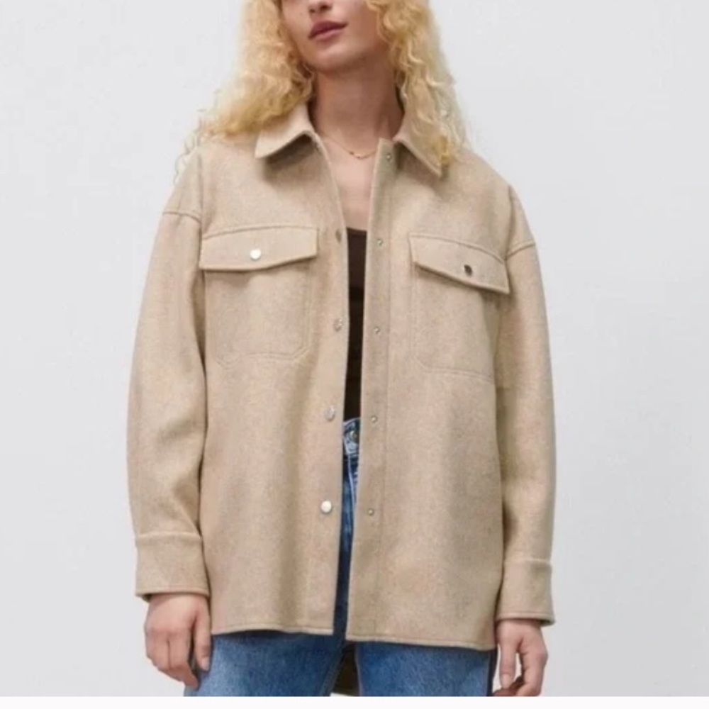 Zara Soft Button Up Shirt Jacket Coat Tan XS NWT